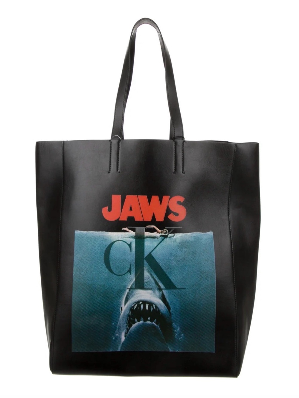 RARE Calvin Klein 205W39NYC  Black Leather Tote JAWS Graphic NWT by Raf Simons